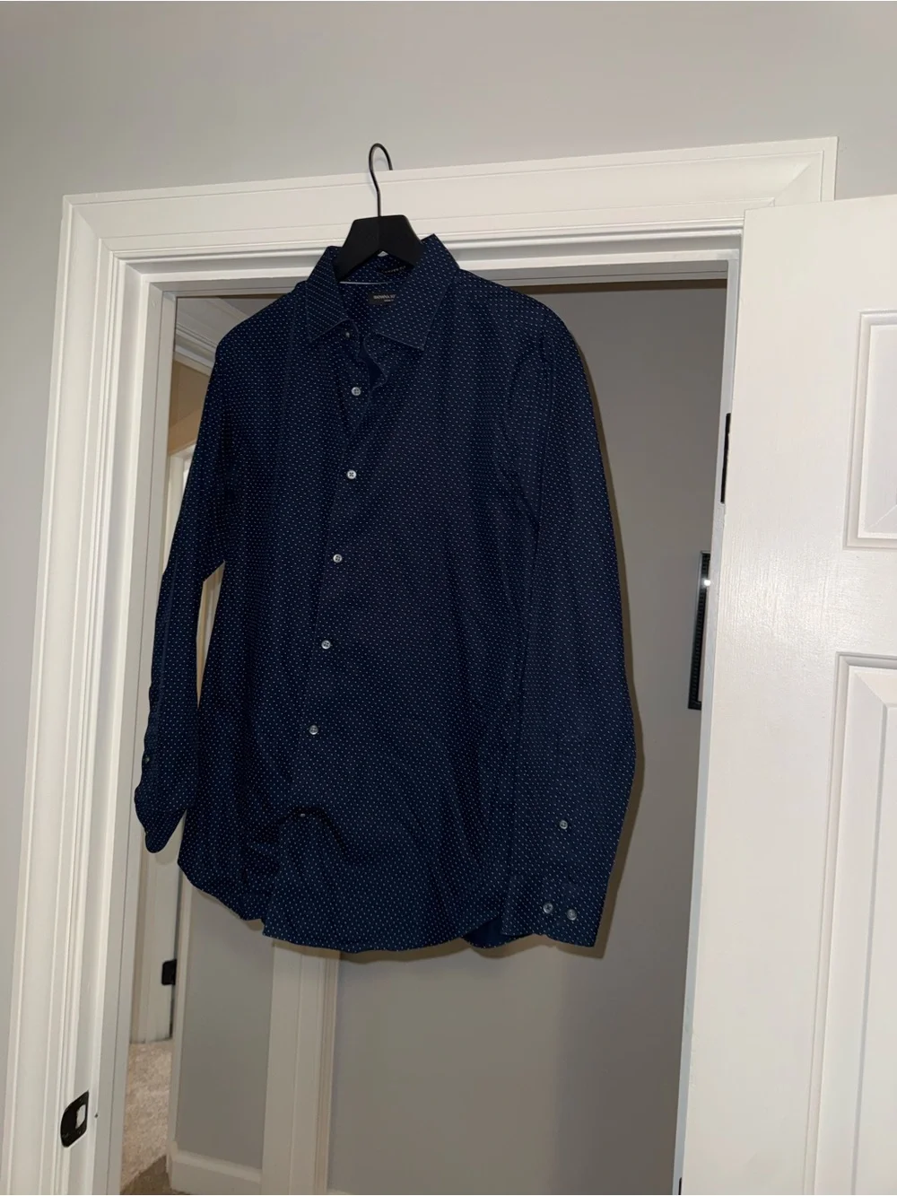 Banana Republic Navy Micro-Dot Long-Sleeve Button-Down Shirt
